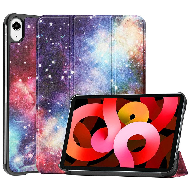 Foto van Basey ipad air 2022 (5e generatie) hoesje kunstleer hoes case cover - galaxy