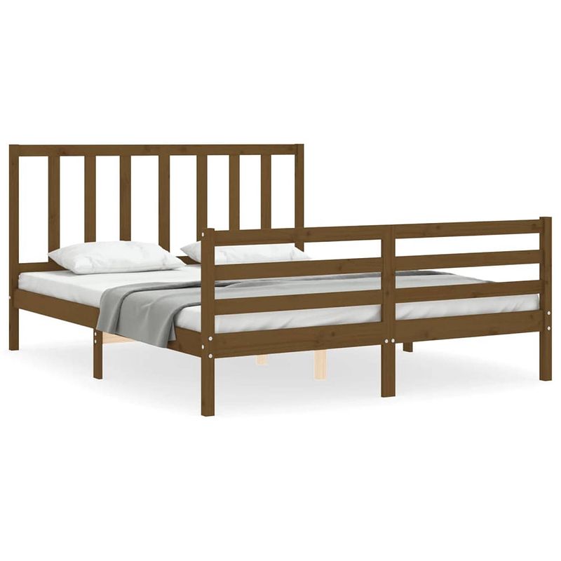 Foto van The living store grenenhouten bedframe - massief grenenhout - 160 x 200 cm - honingbruin