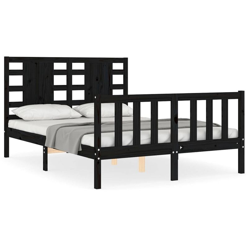 Foto van The living store massief grenen houten bedframe - 195.5 x 125.5 x 100 cm - zwart