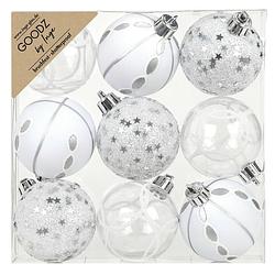 Foto van Inge christmas goodz kerstballen - 9x st- 6 cm - kunststof - zilver/wit - kerstbal