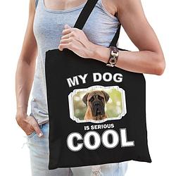 Foto van Katoenen tasje my dog is serious cool zwart - mastiff honden cadeau tas - feest boodschappentassen