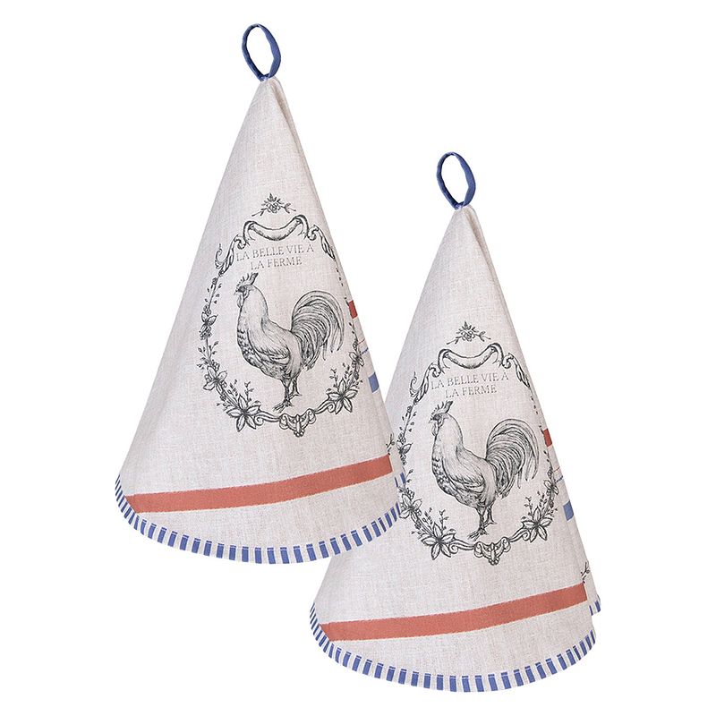 Foto van Haes deco - set van 2 theedoeken rond - ø 80 cm - 100% katoen - devine french rooster