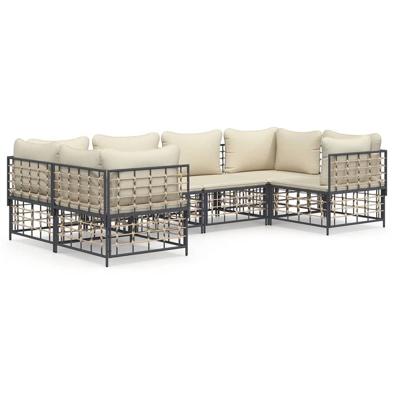 Foto van The living store loungeset - antraciet - poly rattan - hoekbank 72x72x66 cm - middenbank 72x70x66 cm-kussen 70x70 cm