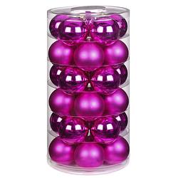 Foto van 30x stuks glazen kerstballen fuchsia roze 6 cm glans en mat - kerstbal