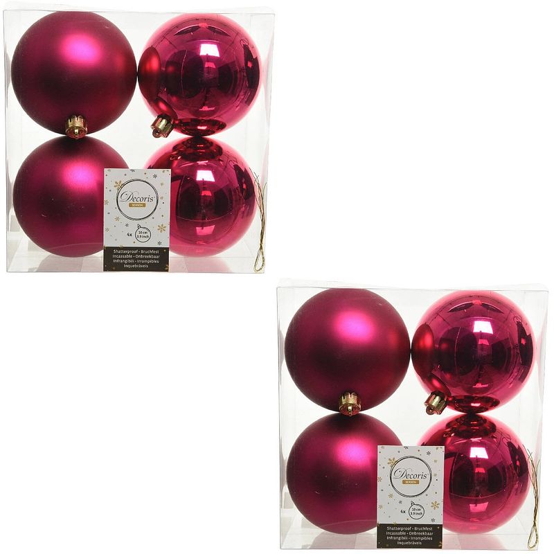 Foto van 8x kunststof kerstballen glanzend/mat bessen roze 10 cm kerstboom versiering/decoratie - kerstbal