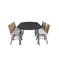 Foto van Viga tuinmeubelset tafel 100x200cm en 6 stoel viga zwart, naturel, wit.