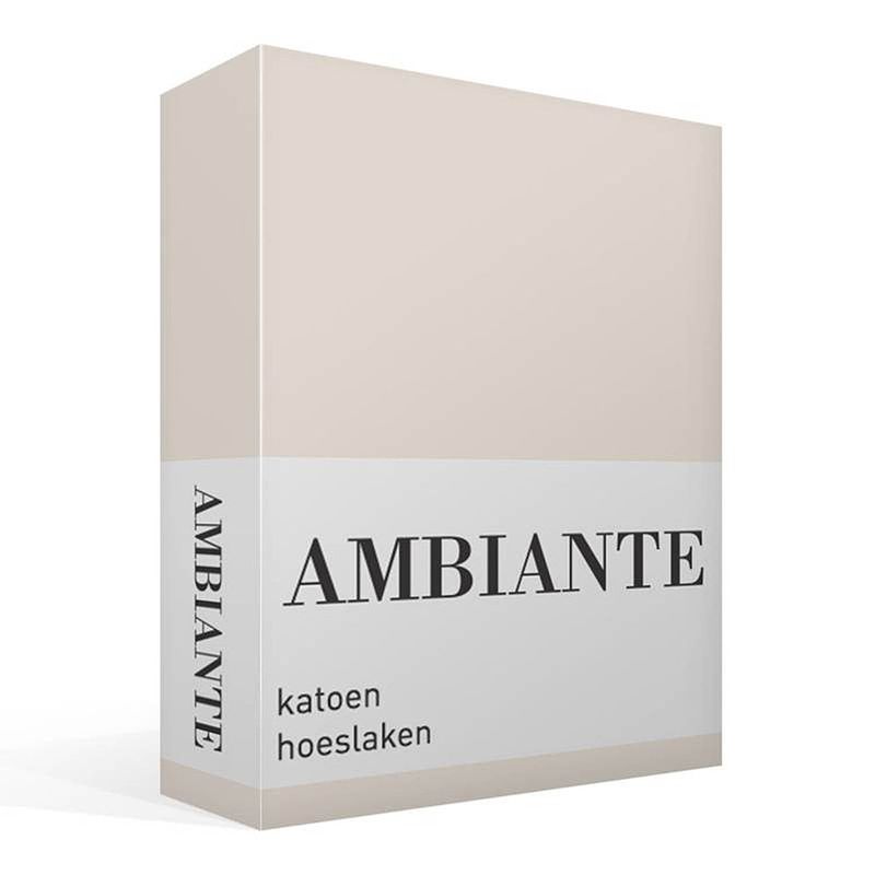 Foto van Ambiante cotton uni hoeslaken - 100% katoen - lits-jumeaux (200x210/220 cm) - sand