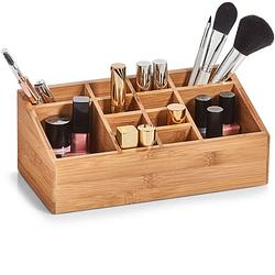 Foto van Make-uphouder/organizer 12-vaks kaptafel accessoires bamboe hout 25 x 12 cm - opbergbox