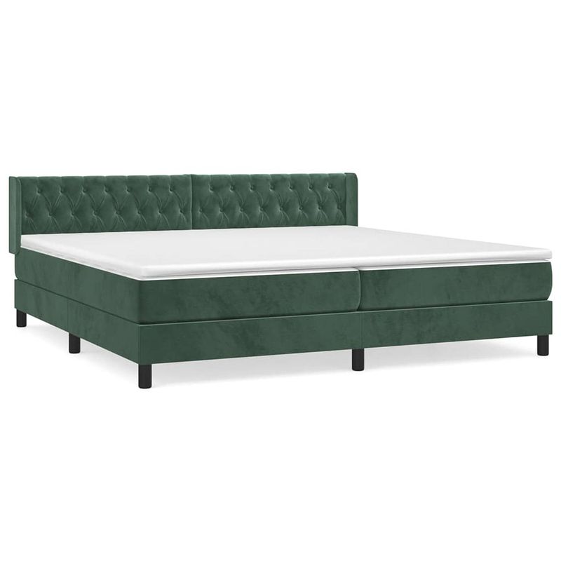 Foto van The living store boxspringbed - bed - 203x203x78/88 cm - donkergroen fluweel