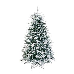 Foto van Snowy norway kunstkerstboom - 210 cm - groen - ø 119 cm - 2.417 tips - besneeuwd - metalen voet