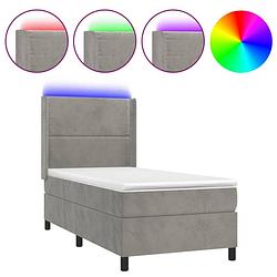 Foto van The living store boxspring bed - fluweel - led - pocketvering - topmatras - 203 x 93 x 118/128 cm - lichtgrijs