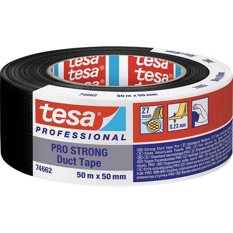 Foto van Tesa duct tape pro-strong 74662-00002-00 reparatietape zwart (l x b) 50 m x 50 mm 1 stuk(s)