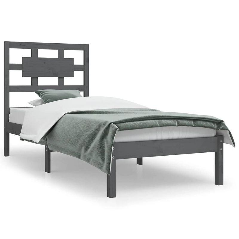 Foto van The living store bedframe massief grenenhout - grijs - 205.5 x 95.5 x 31 cm - met hoofdeind