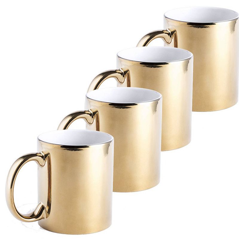 Foto van 4x gouden koffie mokken/bekers met metallic glans 350 ml - bekers