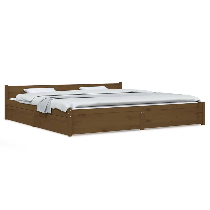 Foto van The living store houten bedframe grenenhout - 205.5 x 205.5 x 51 cm - honingbruin