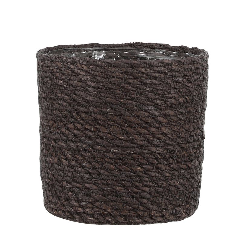 Foto van Naturel grijs rotan planten pot mand van gedraaid jute/riet h14 en d14 cm - plantenpotten