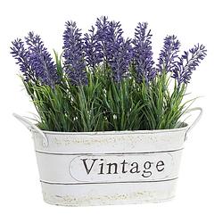 Foto van Lavendel kunstplant/kamerplant in metalen emmer wit 20 cm - kunstplanten