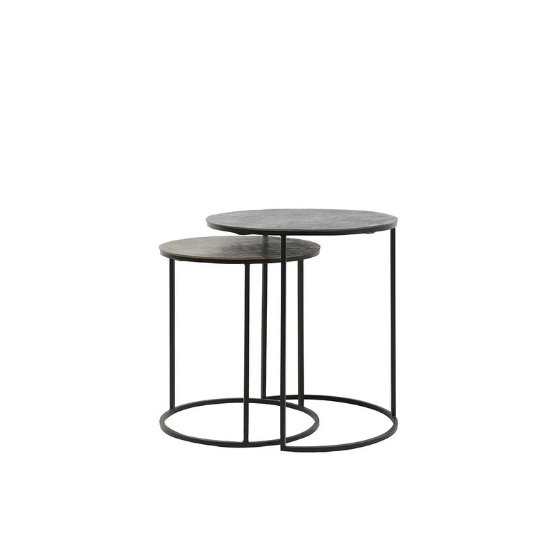 Foto van Side table s/2 41x46+49x52 cm rengo texture black+ant bron