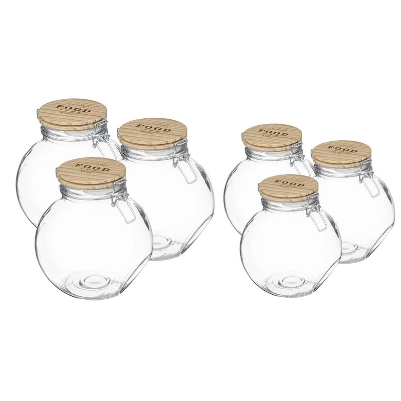 Foto van Set met 6x voorraadpotten 1,6l en 2,2l glas met houten deksel - voorraadpot