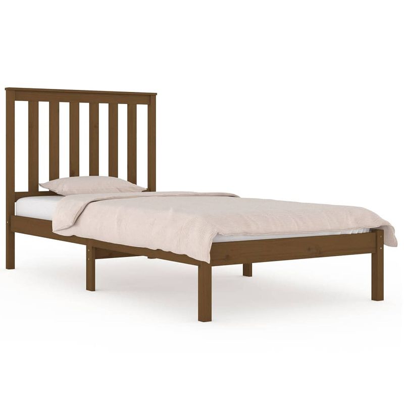 Foto van The living store houten bedframe - massief grenenhout - 195 x 80.5 x 31 cm - honingbruin