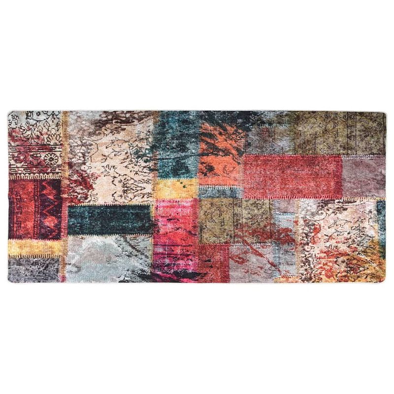 Foto van Vidaxl vloerkleed wasbaar anti-slip patchwork 80x300 cm meerkleurig