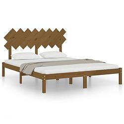 Foto van The living store bedframe houten massief grenenhout - 205.5 x 165.5 x 31 cm - honingbruin