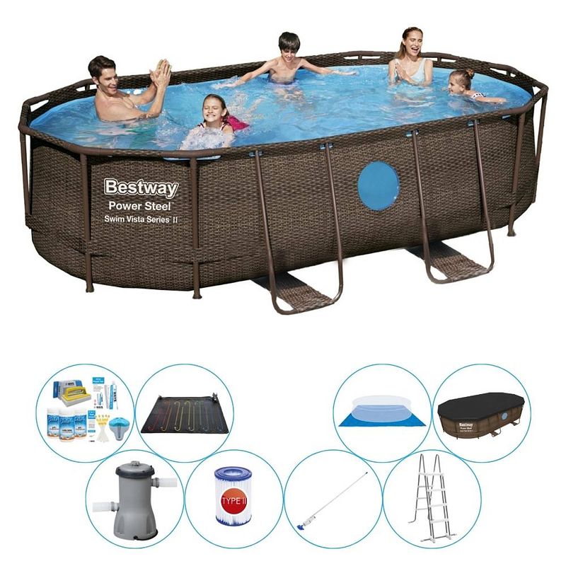 Foto van Bestway power steel swim vista ovaal 427x250x100 cm - zwembad combinatie deal