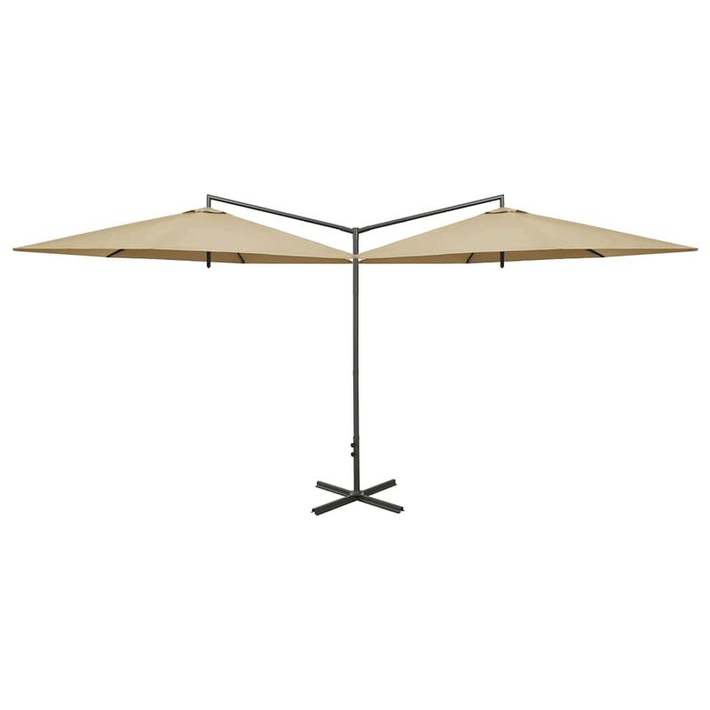 Foto van Vidaxl parasol dubbel met stalen paal 600 cm taupe