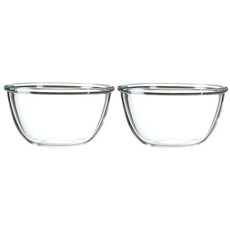 Foto van 2x salade schalen/slakommen van glas 24 cm - saladeschalen