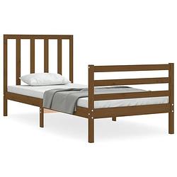 Foto van The living store massief grenenhouten bedframe - honingbruin - 205.5 x 105.5 x 100 cm - multiplex lattenbodem