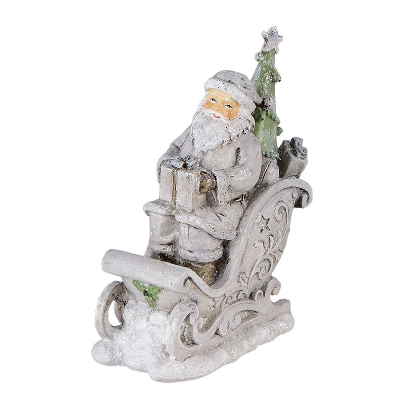 Foto van Clayre & eef kerstdecoratie beeld kerstman 10*6*13 cm grijs kunststof decoratief figuur decoratieve accessoires