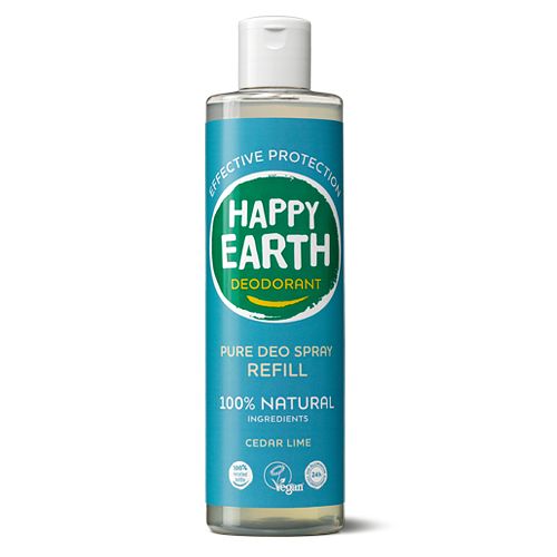 Foto van Happy earth 100% natuurlijke deo spray cedar lime navulling
