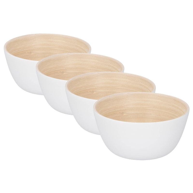 Foto van 4x stuks bamboe snack schaaltje wit 10 cm - snack en tapasschalen