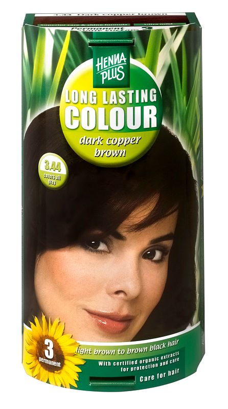 Foto van Hennaplus 3.44 dark copper brown long lasting colours 100ml