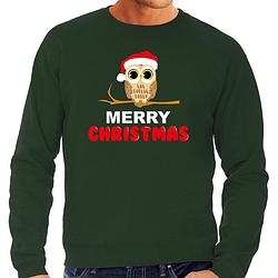 Foto van Leuke dieren kersttrui christmas uil kerst sweater groen voor heren m - kerst truien