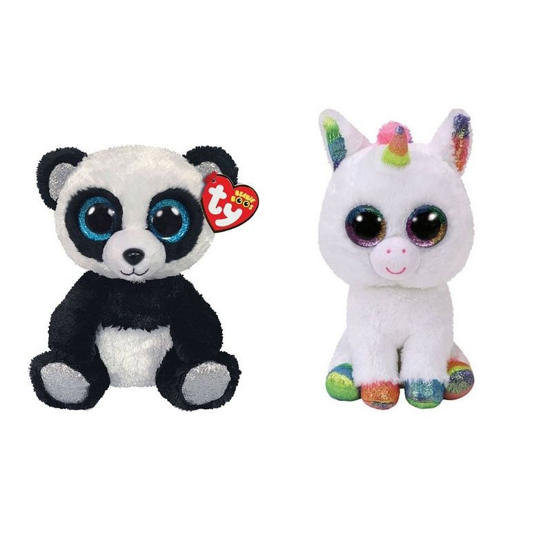 Foto van Ty - knuffel - beanie boo's - bamboo panda & pixy unicorn