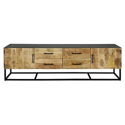 Foto van Hoyz - tv-meubel metal wood - massief mangohout - antiek - industrieel - 190x40x55