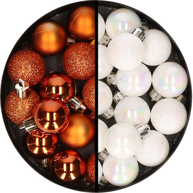 Foto van 34x stuks kunststof kerstballen oranje en parelmoer wit 3 cm - kerstbal