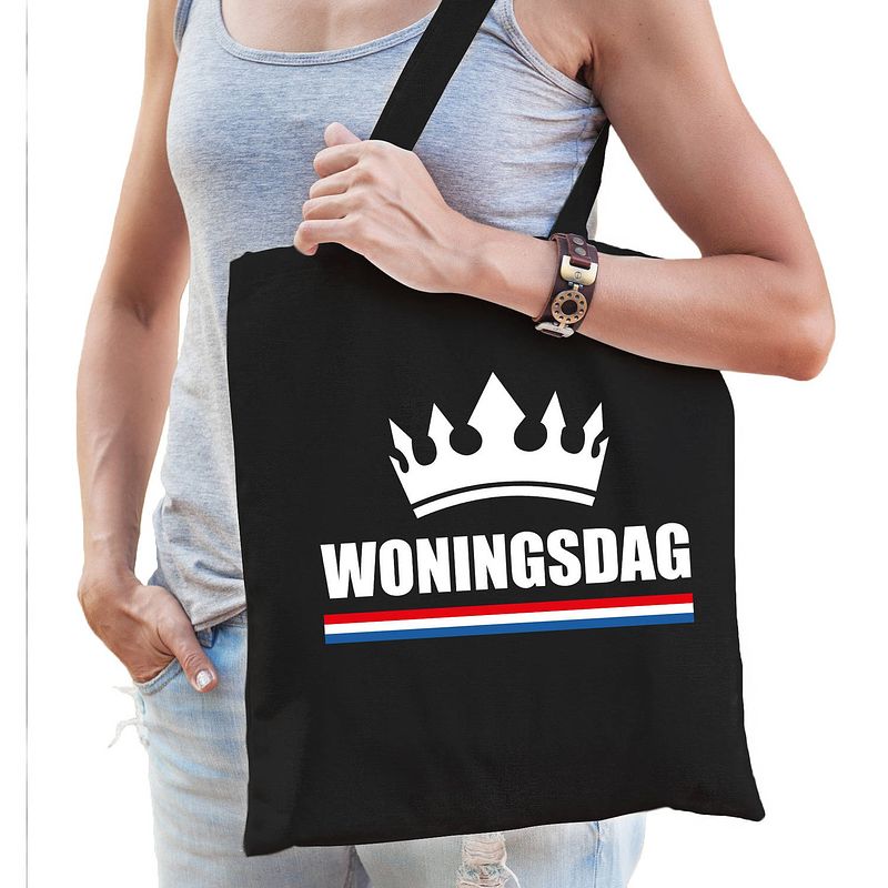 Foto van Katoenen tas / shopper zwart woningsdag dames - feest boodschappentassen