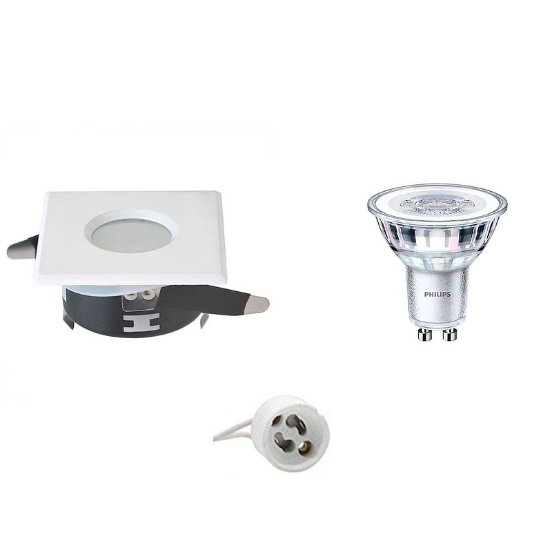 Foto van Led spot set - aigi - gu10 fitting - waterdicht ip65 - inbouw vierkant - mat wit - 82mm - philips - corepro 840 36d -