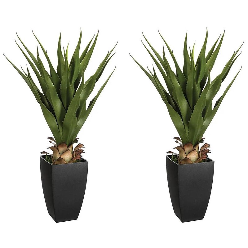 Foto van Set van 2x stuks atmosphera agave rect kunstplanten in pot van cement 73 cm - kunstplanten