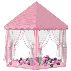 Foto van The living store prinsessenspeeltent - 133 x 140 cm - hoogwaardig polyester - inclusief 250 kleurrijke ballen