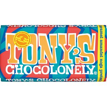 Foto van Tony'ss chocolonely melkchocolade reep karamel amandel pretzel zeezout 180g bij jumbo