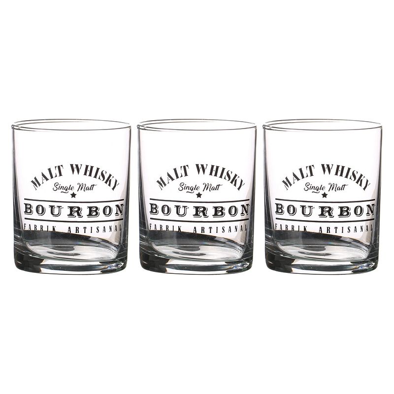 Foto van Urban living whiskey/water/drinkglazen comptoir - gedecoreerd glas - 3x stuks - 280 ml - whiskeyglazen