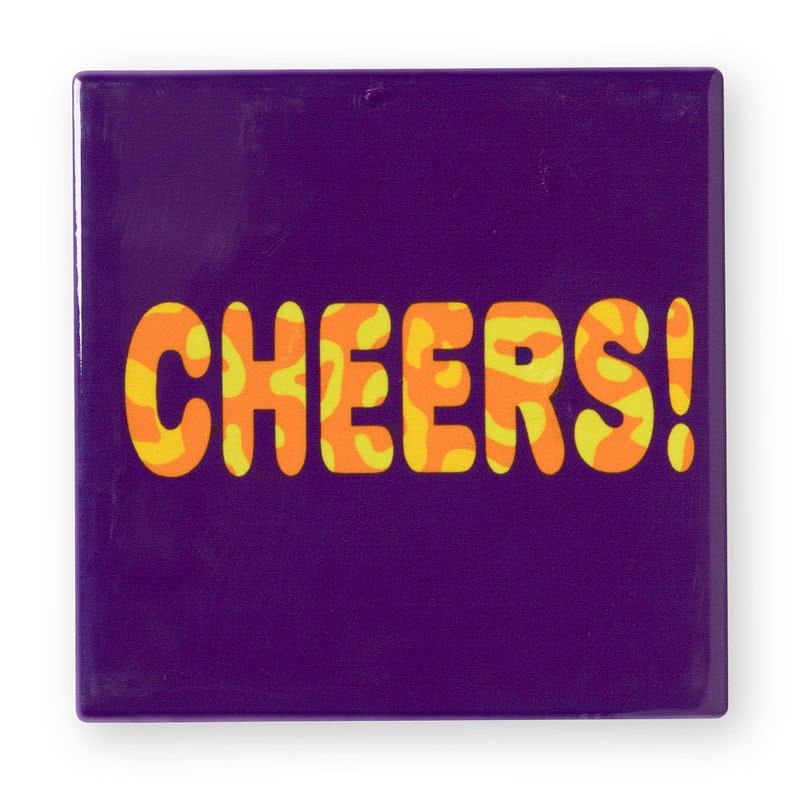 Foto van Siertegel cheers - paars/geel/oranje - 10x10x0.5 cm