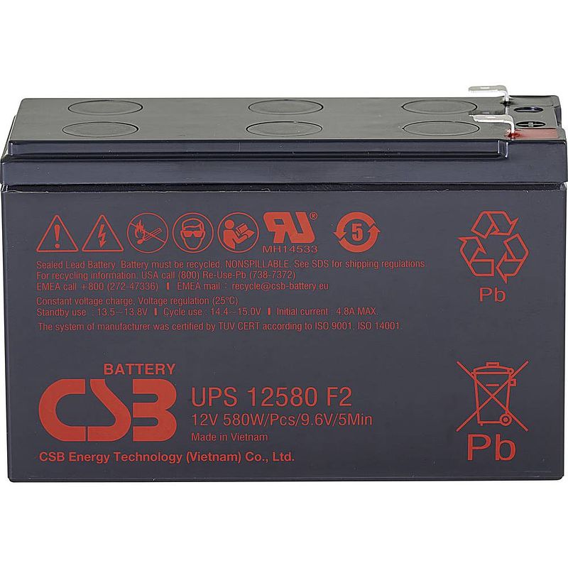 Foto van Csb battery ups 12580 high-rate loodaccu 12 v 9.4 ah loodvlies (agm) (b x h x d) 151 x 99 x 65 mm kabelschoen 6.35 mm onderhoudsvrij, geringe zelfontlading