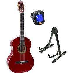 Foto van Lapaz 002 rd klassieke gitaar 4/4-formaat rood + statief + stemapparaat