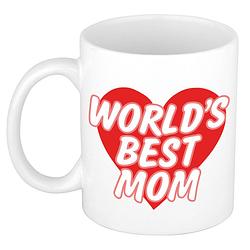 Foto van Worlds best mom kado mok / beker wit met rood hart - moederdag / verjaardag - feest mokken