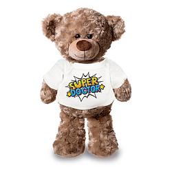 Foto van Super doctor/ dokter pluche teddybeer knuffel 24 cm wit t-shirt - knuffelberen