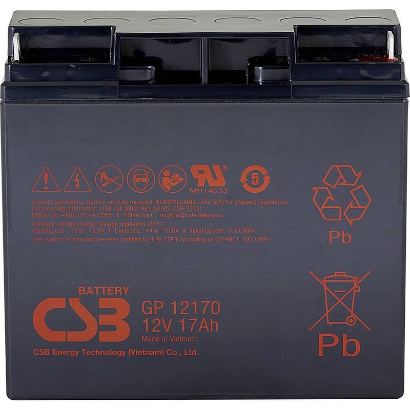 Foto van Csb battery gp 12170 standby usv loodaccu 12 v 17 ah loodvlies (agm) (b x h x d) 181 x 167 x 76 mm m5-schroefaansluiting onderhoudsvrij, geringe zelfontlading